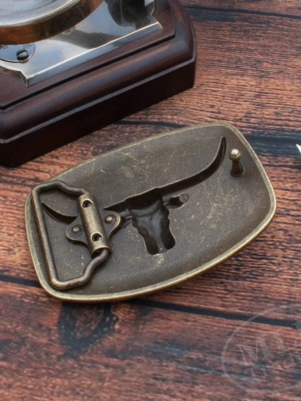 Western Longhorn Bull Belt Buckle – Antique Bronze Look – Cowboy Rodeo Style